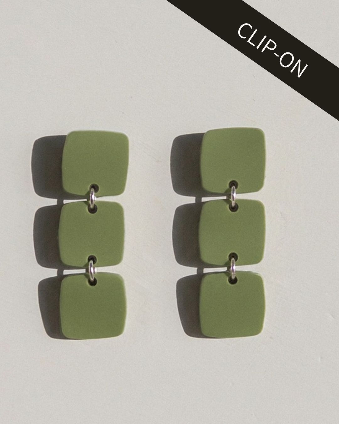 CLIP ON Three Square Earrings - Olive - Mingled