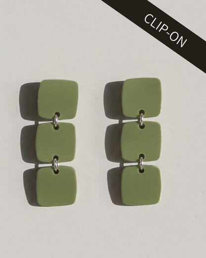 CLIP ON Three Square Earrings - Olive - Mingled