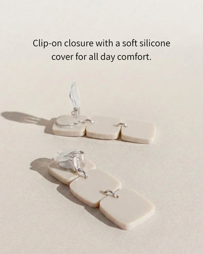 CLIP ON Three Square Earrings - Ivory - Mingled