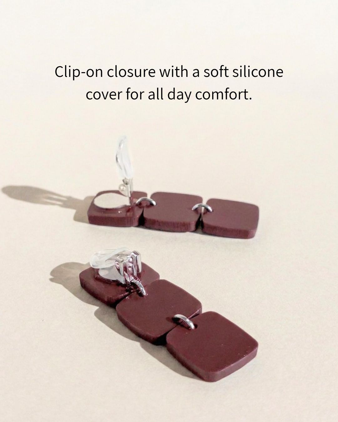 CLIP ON Three Square Earrings - Merlot - Mingled