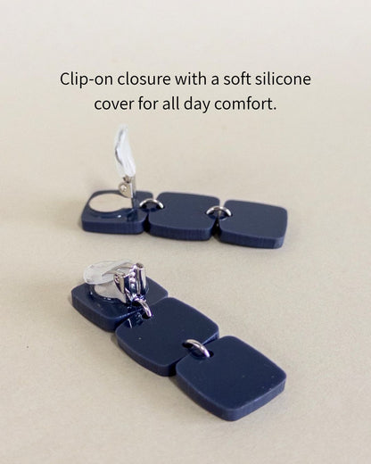 CLIP ON Three Square Earrings - Navy - Mingled