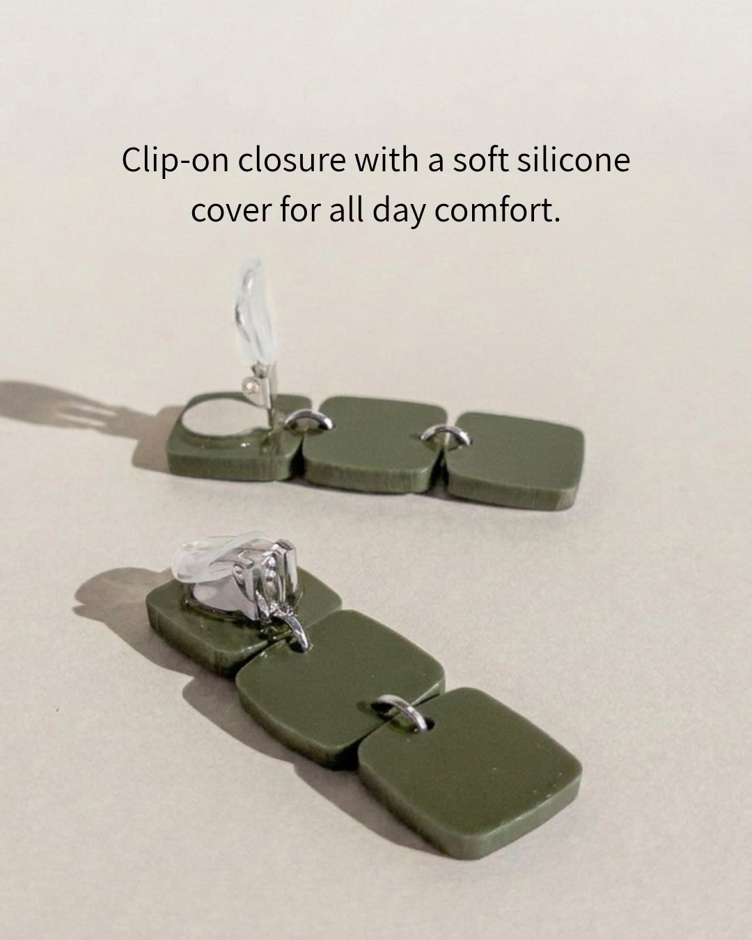 CLIP ON Three Square Earrings - Olive - Mingled