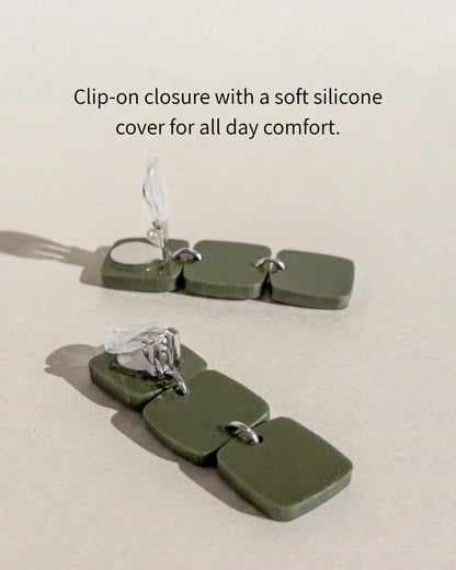 CLIP ON Three Square Earrings - Olive - Mingled