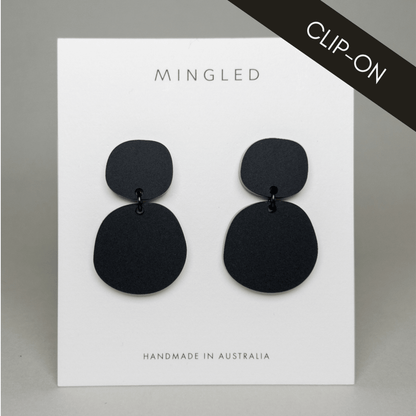 CLIP ON Boulder Statement Dangles - Black - Mingled