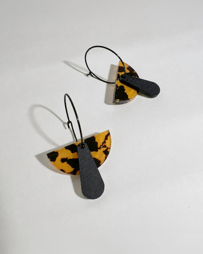 Art Deco Dangle Hoop - Tortoise Shell and Black - Mingled