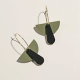 Art Deco Dangle Hoop - Matte Olive Green and Matte Black