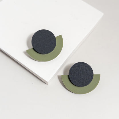 Deco Statement Studs - Olive - Mingled