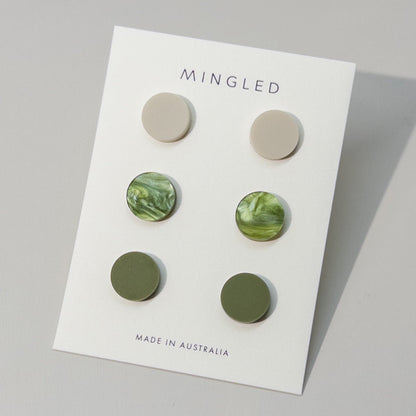 Set of 3 Studs - 15mm Round - Grove - Mingled