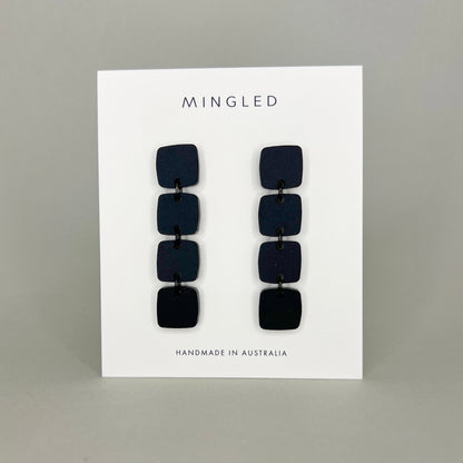 Four Squared Long Dangle Earrings - Black - Mingled