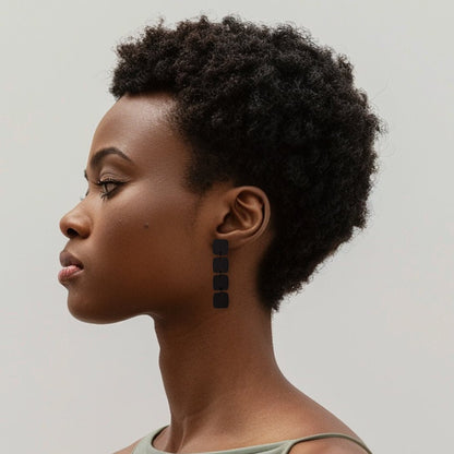 Four Squared Long Dangle Earrings - Black - Mingled