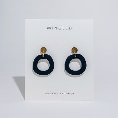 Frankie Minimalist Dangle Earrings - Matte Black and Gold - Mingled