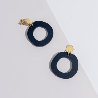 Frankie Minimalist Dangle Earrings - Matte Black and Gold - Mingled