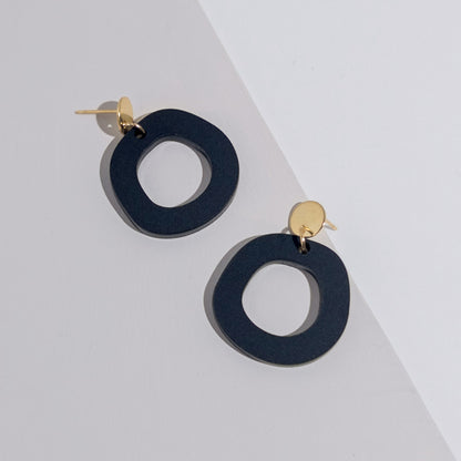 Frankie Minimalist Dangle Earrings - Matte Black and Gold - Mingled