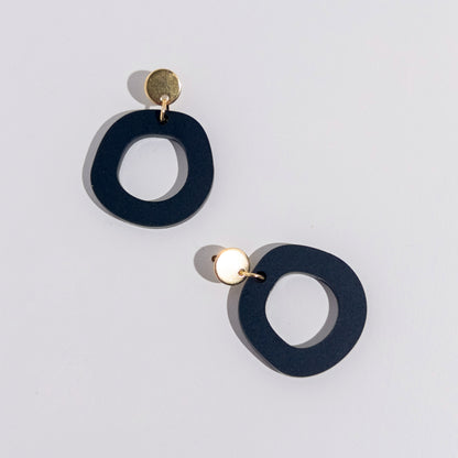 Frankie Minimalist Dangle Earrings - Matte Black and Gold - Mingled