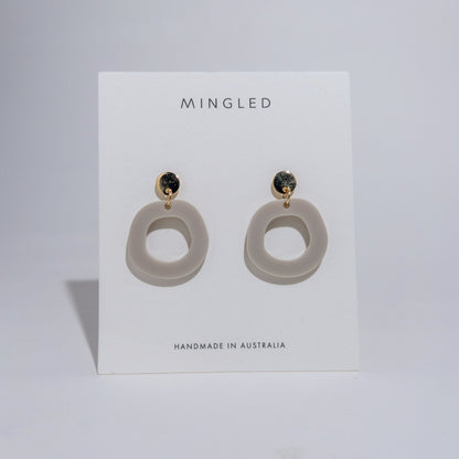 Frankie Minimalist Dangle Earrings - Matte Ivory Beige & Gold - Mingled