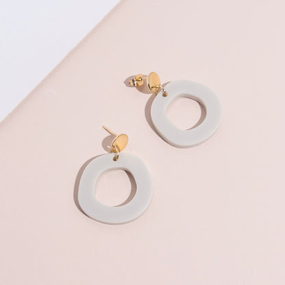 Frankie Minimalist Dangle Earrings - Matte Ivory Beige & Gold - Mingled