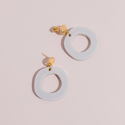 Frankie Minimalist Dangle Earrings - Matte Ivory Beige & Gold - Mingled