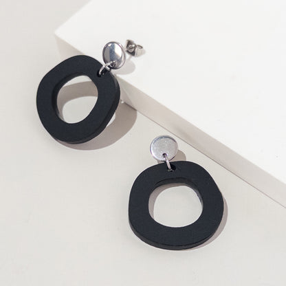 Frankie Minimalist Dangle Earrings - Matte Black and Stainless Steel - Mingled