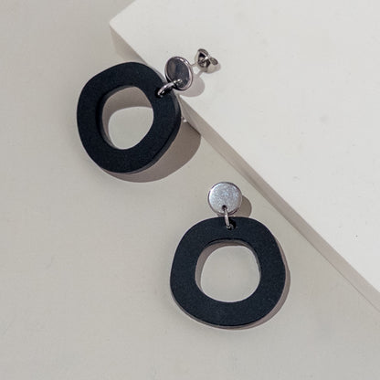Frankie Minimalist Dangle Earrings - Matte Black and Stainless Steel - Mingled
