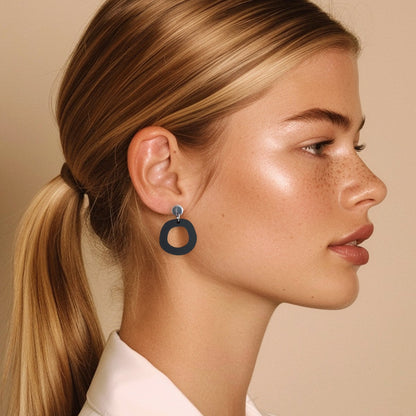 Frankie Minimalist Dangle Earrings - Matte Black and Stainless Steel - Mingled