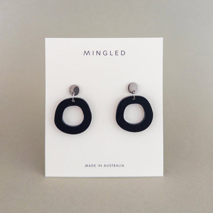 Frankie Minimalist Dangle Earrings - Matte Black and Stainless Steel - Mingled