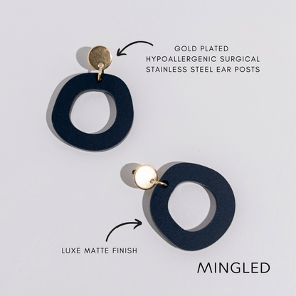 Frankie Minimalist Dangle Earrings - Matte Black and Gold - Mingled