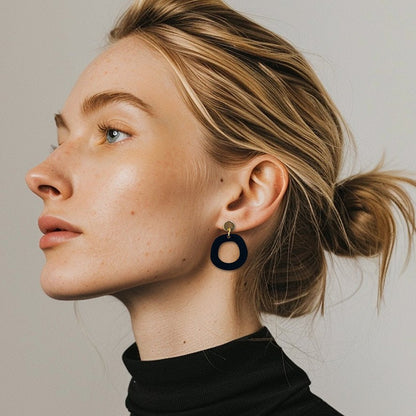 Frankie Minimalist Dangle Earrings - Matte Black and Gold - Mingled
