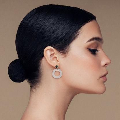 Frankie Minimalist Dangle Earrings - Matte Ivory Beige & Gold - Mingled