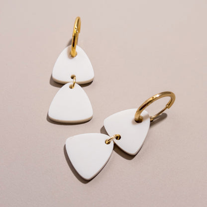 Freya Huggie Dangle Hoop Earrings - Matte Ivory Beige - Mingled
