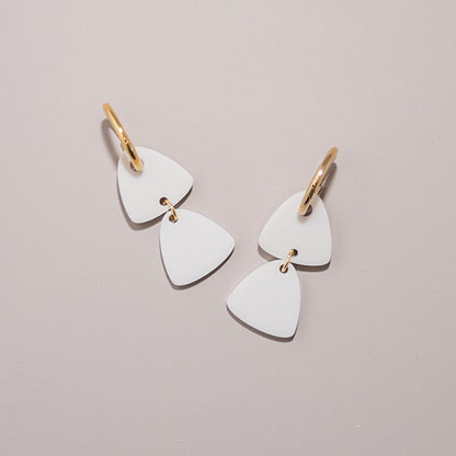 Freya Huggie Dangle Hoop Earrings - Matte Ivory Beige - Mingled
