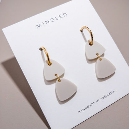 Freya Huggie Dangle Hoop Earrings - Matte Ivory Beige - Mingled