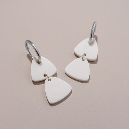 Freya Huggie Dangle Hoop Earrings - Matte Ivory Beige - Mingled