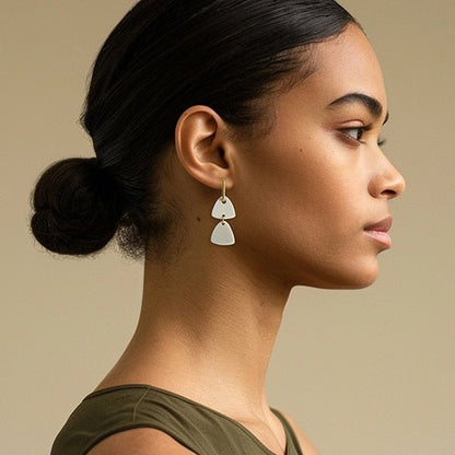 Freya Huggie Dangle Hoop Earrings - Matte Ivory Beige - Mingled