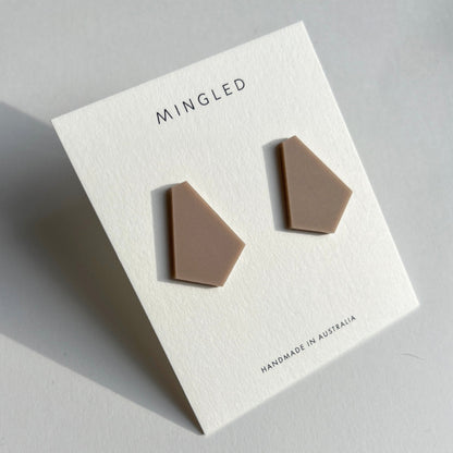 GEO Fan Stud Earrings - Matte Taupe - Mingled