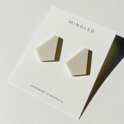 GEO Fan Stud Earrings - Ivory Beige - Mingled