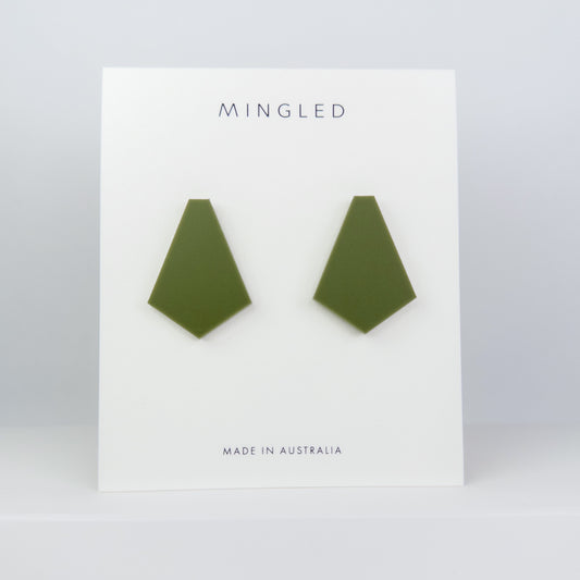 GEO Fan Stud Earrings - Olive Green