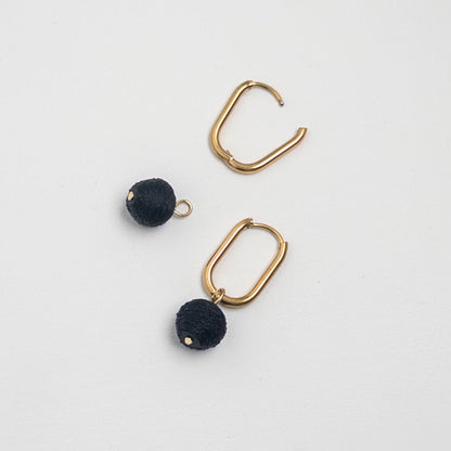 Gold Oval Huggie Earrings with Removable Matte Black Bead Charm - Mingled
