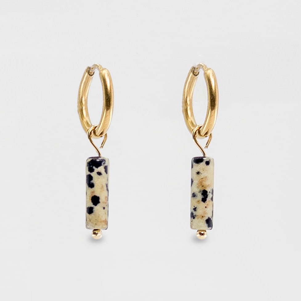 Gold Huggies with Dalmation Jasper Column Charm - Mingled