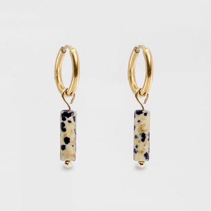 Gold Huggies with Dalmation Jasper Column Charm - Mingled