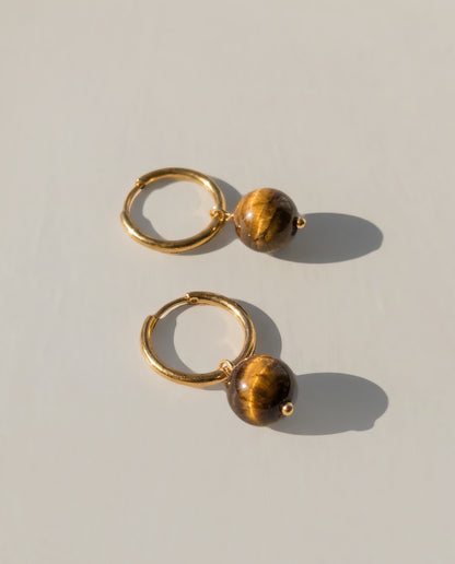 Gold Huggie with Tiger Eye Bead