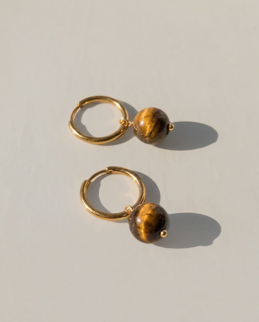Gold Huggie with Tiger Eye Bead - Mingled