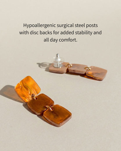 Three Square Earrings - Caramel