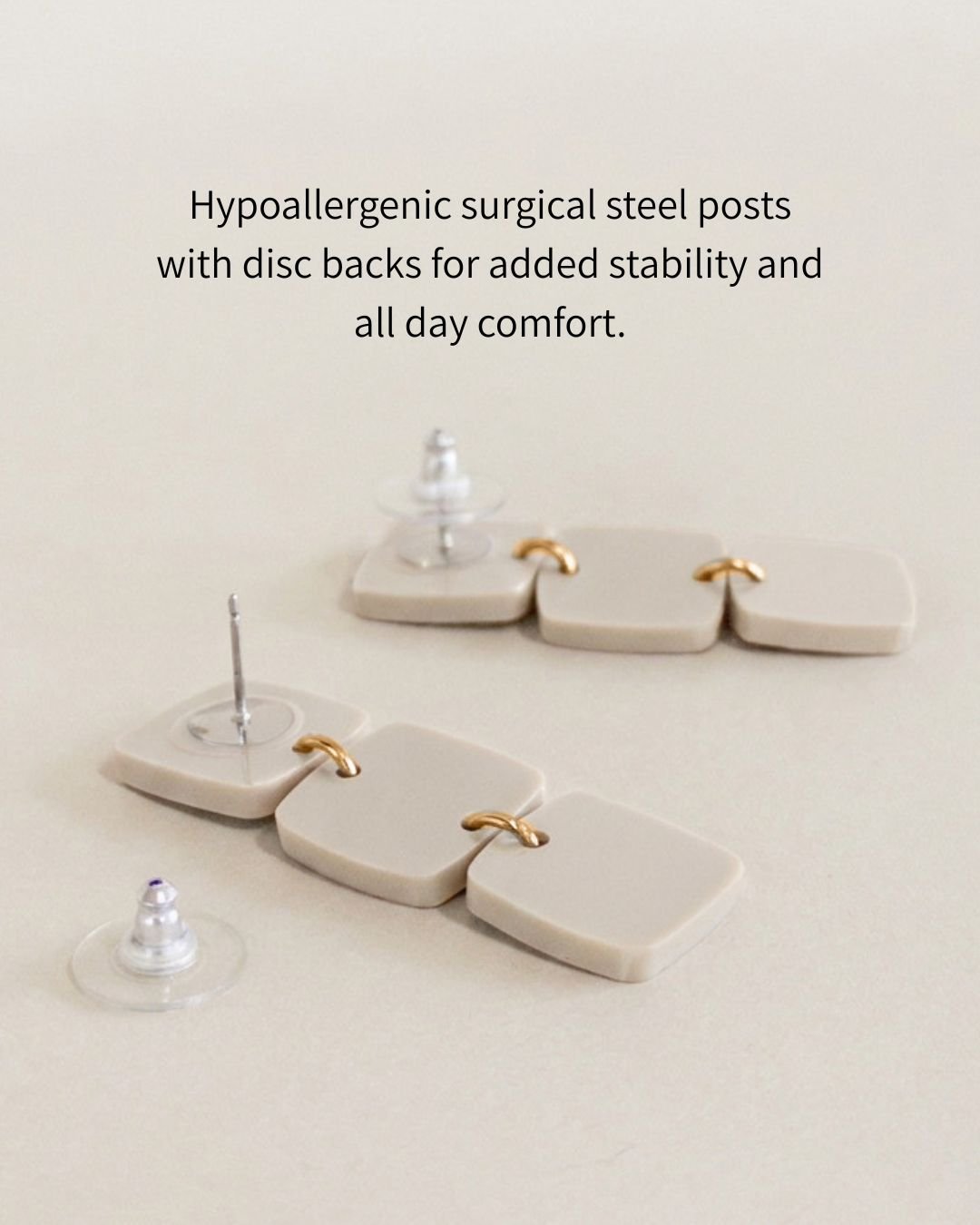 Three Square Earrings - Ivory Beige - Mingled