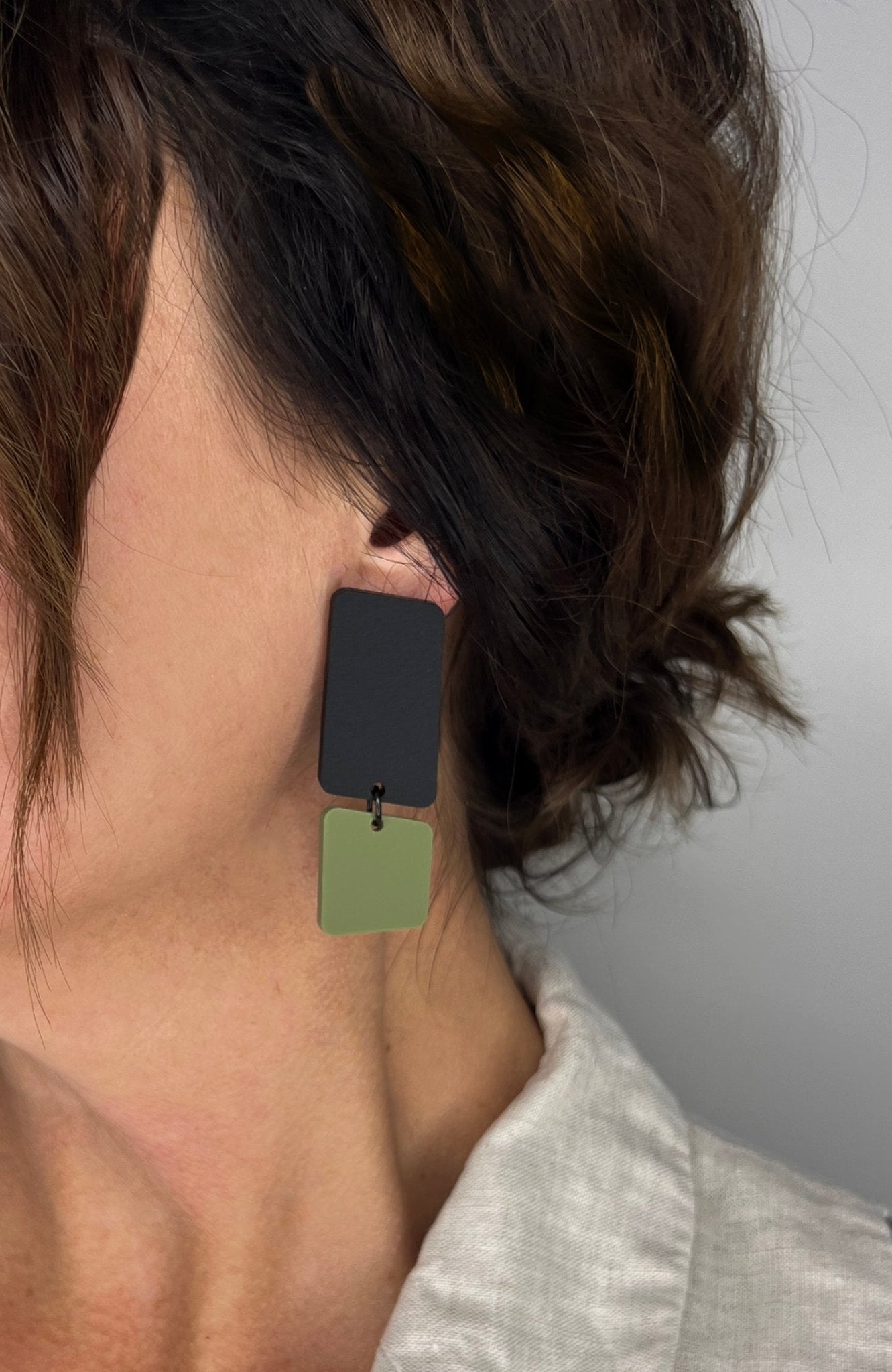 CLIP ON BAUHAUS Statement Earrings - Olive and Black - Mingled