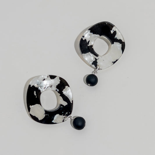 Lunar Drop Earrings - Black and White Pearl