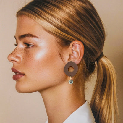 Lunar Drop Earrings - Matte Nutmeg Brown - Mingled