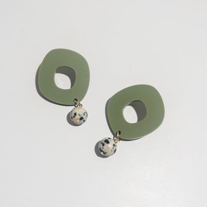 Lunar Drop Earrings - Olive Green - Mingled