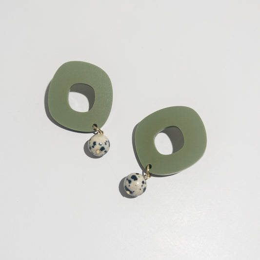 Lunar Drop Earrings - Olive Green