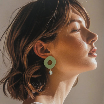 Lunar Drop Earrings - Olive Green - Mingled