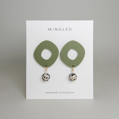 Lunar Drop Earrings - Olive Green - Mingled